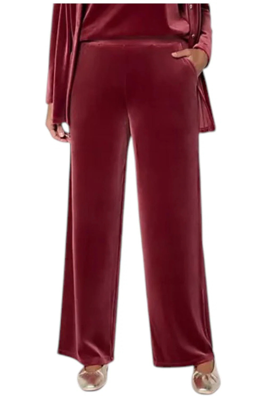 Denim & Co. Women`s Knit Velvet Full Length Wide Leg Pant Wine - Regular